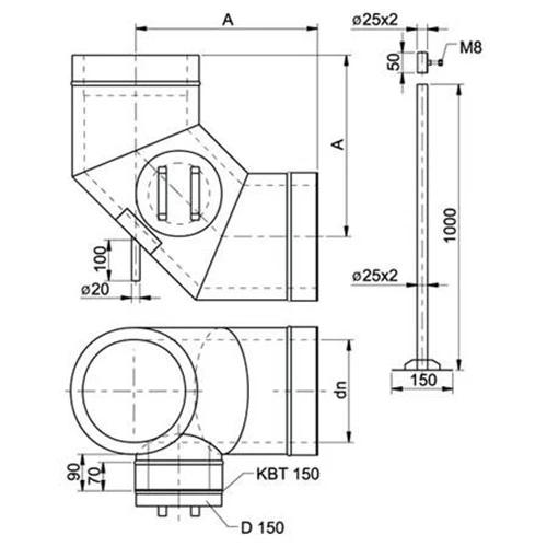 Schornstein, Bogen 90°, Tragelement, Revisionsöffnung, Edelstahl, ø 250mm (310mm) 3 Schornstein, Bogen 90°, Tragelement, Revisionsöffnung, Edelstahl, ø 250mm (310mm) – Bild 3